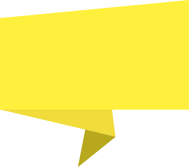 A large, yellow, geometric speech bubble with a pointed tail on a light gray background. The bubble is empty, ready for text or a message.