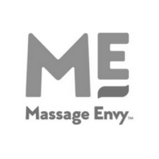 Gray logo displaying large letters “ME” above the words “Massage Envy” in smaller text.